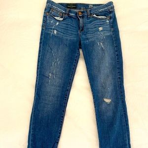 JCrew Midrise Toothpick Jean in distressed denim